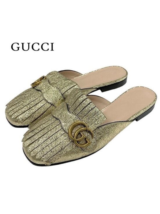 Gucci Shoes - Gucci Double G GG Marmont Sandals Mules Slippers Shoes Fringe Leather